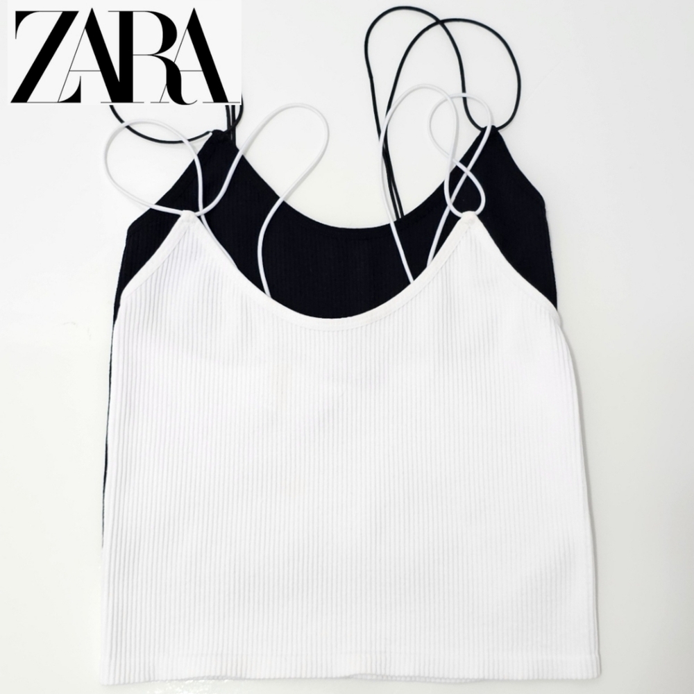 🇪🇦 Zara Black & White Cropped Ribbed Tank Top Set of 2